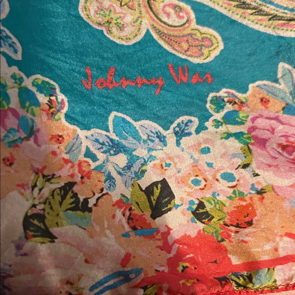 Johnny Was Teal and Pink Floral Scarf